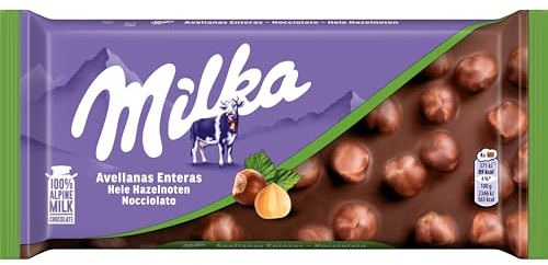 Milka Tablette de chocolat au lait des Alpes aux noisettes entières 95 g