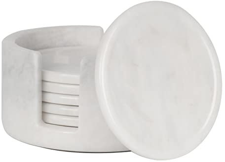 Radicaln Untersetzer für Getränke, Marmor, 8,9 cm, handgefertigt, für Becher und Gläser, Untersetzer-Set für Küche, Auto, Büro, Weiß, 6er-Set