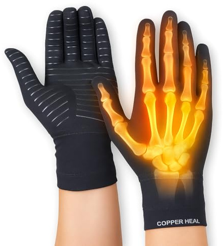 COPPER HEAL Guantes de mano completos de compresión para artritis - Guante de cobre para artritis reumatoide Túnel carpiano RSI Osteoartritis y tendinitis Dedos de mano completos