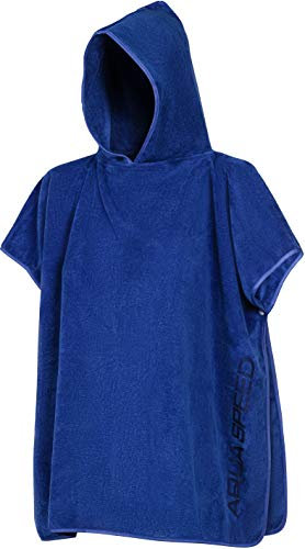 Aqua Speed Poncho Handtuch Kinder Jungen 5-8 Jahre | Bademantel mit Kapuze leicht weich | Mikrofaser Badeponcho Jungs | blau 01 | Gr. 80 x 140 cm