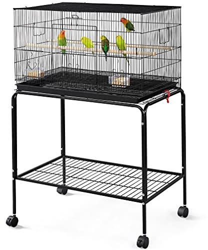 Yaheetech 47-inch Rolling Breeding Flight Bird Cages for Parakeets Budgies Finches Cockatiels Conures Lovebirds Canaries Parrots w/Detachable Stand, Black