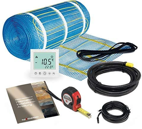 Flexithermo™ Standart kit suelo radiante eléctrico, calefacción por suelo radiante I suelo calefactable incl. termostato digital con programa semanal, potencia calorífica 150 W/m² (6,0m x 0,5m; 3m²)