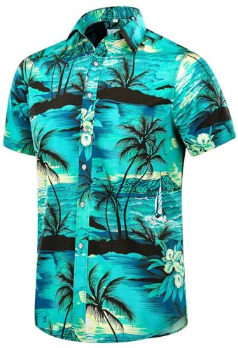 EUOW Chemise hawaïenne à Manches Courtes pour Homme, imprimé boutonné, Plage d'été, Taille L