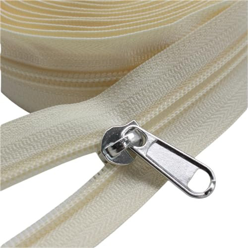 YaHoGa 9 m endlos Reißverschluss Meterware Reissverschluss 6mm-Spirale + 25 Nonlock-Zipper für bettwäsche (#5 Beige)