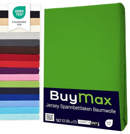 Buymax® Spannbettlaken 180x200cm Baumwolle 100% Spannbetttuch Bettlaken Jersey, Matratzenhöhe bis 25 cm, Farbe Apfelgrün