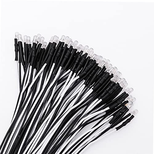 YIXISI 50 ST 3mm LED Dioder med Diffust Färgad Lins, Ultraljus 12V 20cm Förkopplad, Kall Vit