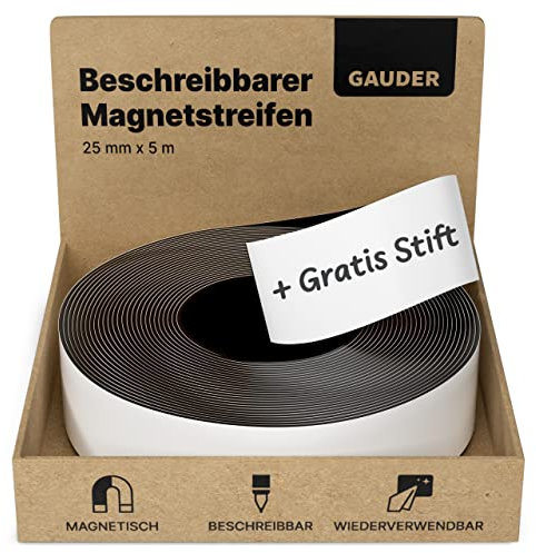 GAUDER Bande Magnétique Inscriptible | Bande Magnétique pour Écrire | Bande Magnétique Inscriptible Blanc (25 mm x 5 m)