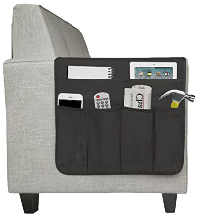 Sofa Chair Armrest Storage Organizer Non-Slip Couch Recliner Remote Control Holder Waterproof Sofa Arm Tidy Hanging Storage Bag with 5 Pockets Holder Pouch for Cellphone Tablet Notepad Book Magazines