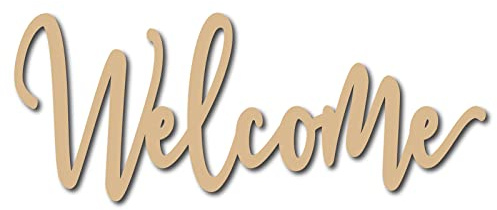 CREATCABIN Welcome Sign Wall Art Decor Welcome Wood Cutout Hanging Welcome Sign Rustic Welcome Sign for Front Door Home Apartment Kitchen Party Garden Farmhouse Porch 12 x 4.7 Inch