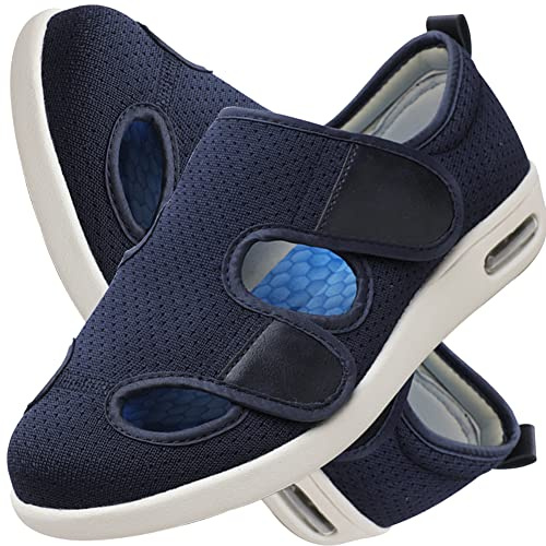 Zapatillas Pie Diabetico Verano Hombre Sandalias para Pies Hinchados con Edema para Ancianos Zapatos para Caminar Tejidos elásticos Zapatos preventivos de Salud Extra Anchos,Azul,40 EU