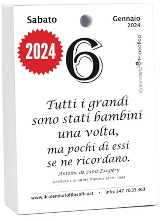 Il Calendario Filosofico 2024, Den första och den ursprungliga bordskalendern med 365 dagar med filosofiska fraser, läs en mening varje dag, designad och skapad i Bologna, A6-storlek 10 x 14 cm
