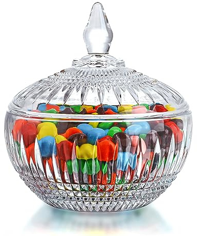 600ml/21oz Large Glass Candy Dish with Lid,Clear Crystal Candy Jar with Lid,Decorative Candy Jar for Candy Buffet, Party, Wedding, Home Decoration,Dishwasher Safe