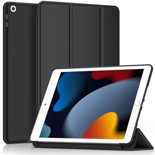 YLK Cover per iPad 9/8/7 Generazione, Custodia per iPad 10,2 Pollici 2021/2020/2019 Modello Cover con Auto Svegliati/Sonno (Nero)