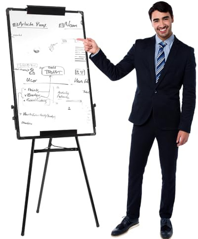 Tableau Blanc Effacable sur Pied,Tableau Magnétique de Chevalet, Whiteboard sur Trépied Réglable, Mobile Paperboard de ConféRence pour École, Bureau,60 x 90 cm (noir)