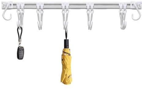 Generico Ganci scorrevoli da cucina | Barra da cucina con 6 ganci scorrevoli | Portautensili da cucina | di binari versatile per utensili, asciugamani e grembiuli, installazione facile senza foratura