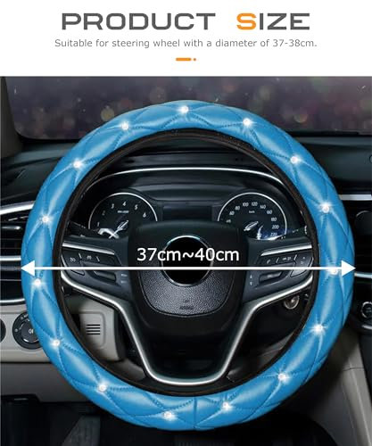 Flaconi Funda Volante Coche,Funda Volante Coche Universal,Funda de Volante de Coche,Accesorios Coche Interior,Bling Protector Volante Coche,para la mayoría de Volantes con un diámetro(Azul)