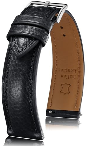 Getalia Italian leather Watch Band Tuscany Natural Vegetable-Tanned Full Grain Genuine Leather, Skin-Safe, Quick Release Replacement Watch Straps for Men and Women Thick and Soft (Black Width-21mm)