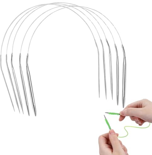 WUSJCOF 5 piezas de Acero Inoxidable, Aguja Circular de Tejer para Principiantes con Artritis, Cable de Metal, Juego de Circulares de Tamaño Pequeño (40 cm, 2.0mm - 4.8 mm)