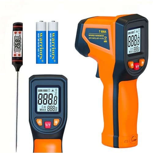Thermomètre Infrarouge, -58 °F ~ 1112 °F (-50 °C ~ 600 °C) Sans Contact Thermomètre Laser Emissivité Réglable Thermomètre Frontal pour Cuisine/Pizza/BBQ/Industrie (Pas pour L'homme)