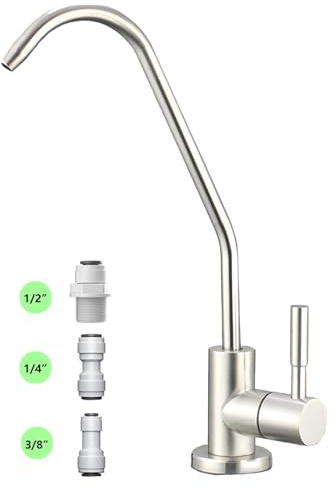 Drinking Water Faucet for Kitchen,100% Lead-Free Reverse Osmosis Faucets,Brushed Nickel SUS304 Stainless Steel Kitchen Filtered Water Faucets,RO Faucet with Longer Thread Pipe