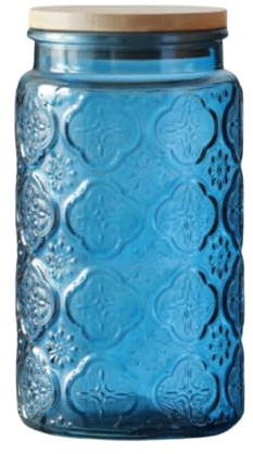 Vintage Glass Jar, Decorative Mason Jar for Home Kitchen Storage Coffee Tea Sugar Biscuit Candy Jar with Lid (Blue Begonia, 34 Ounces)