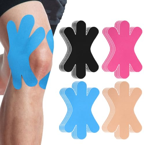 Precut Kinesiologie Tape für Knie, 20 Pcs Pre-Cut Waterproof Knee Tape Relief Athletic Tapes, Hypoallergenic Cotton Elastic Sports Joints Muscle Tape Strips for Knee Support & Stability,