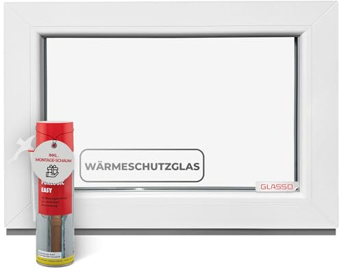 Finestra in vetro fisso, 110 x 45 cm, 3 vetri – tutte le dimensioni finestre in plastica con profilo da 76 mm – Finestre cantine (larghezza x altezza): 1100 x 450 mm, perfetto per finestre da giardino