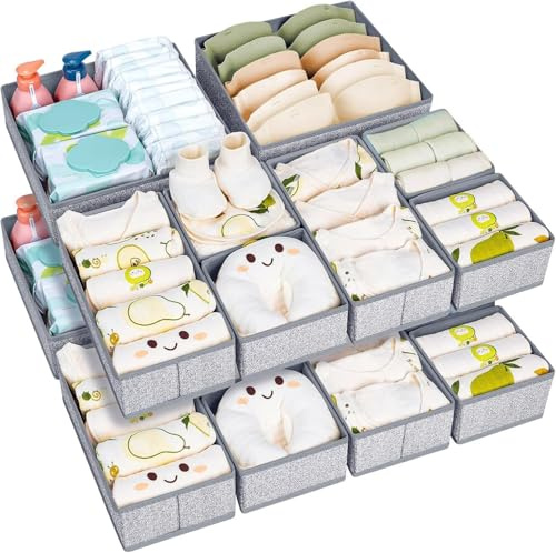 DIMJ Cajones Organizadores para Ropa Interior, Juego de 15 Unidades, Caja de Almacenamiento, Armario, Cambiador, Cajas de Tela, Almacenamiento para Ropa, Calcetines, Textura Gris