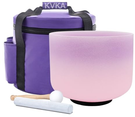 KVKA Cuenco tibetano de 20 cm, 432 Hz, 8 pulgadas, diseño de chakra, cuenco tibetano para yoga, meditación, sanación del sonido, relajación, alivio del estrés, con bolsa de transporte, color rosa