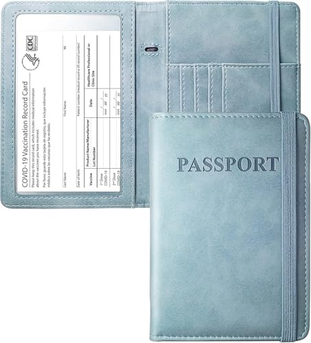 Passport Holder Passport Case Travel Wallet with See-Through Card Holder Passport Cover with RFID Blocking Clear Pocket for Photo Calf Leather
