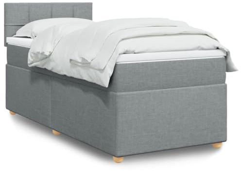 Holamys resårsäng med fickfjädermadrass, madrassdyna, LED-belysning, ljusgrå 80 x 200 cm, tygöverdrag, komfort för ditt sovrum