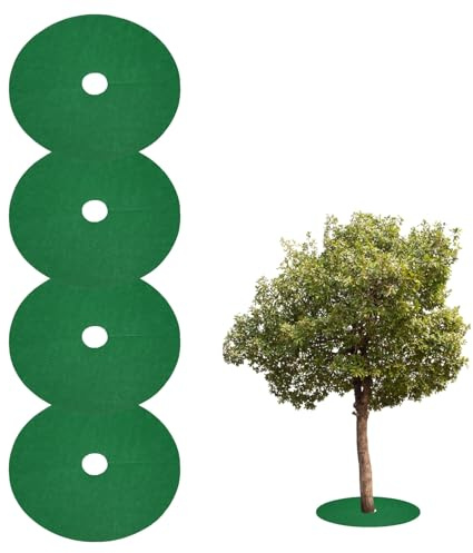 QUARKZMAN 4 Pezzi Anelli per Pacciamatura Alberi 27cm Rotondi Non Tessuti Protettori per Alberi Teli Barriera Erbacce Anelli Copri Piante per Controllo Erba Verde