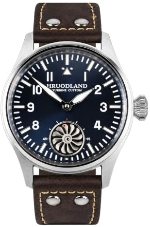 HRUODLAND Montre Homme Automatique, Montre Vintage Homme Style Pilote Militaire, Montre Automatique Homme Mécanique 44mm, Verre Saphir, Chiffres Lumineux BGW9, Design Aviateur Rétro, Bracelet en Cuir