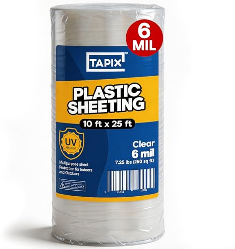 Plastic Sheeting (10' x 25') Long, 6 Mil - UV Protection Poly Sheeting Polyethylene Film, Heavy Duty Greenhouse Plastic Sheeting