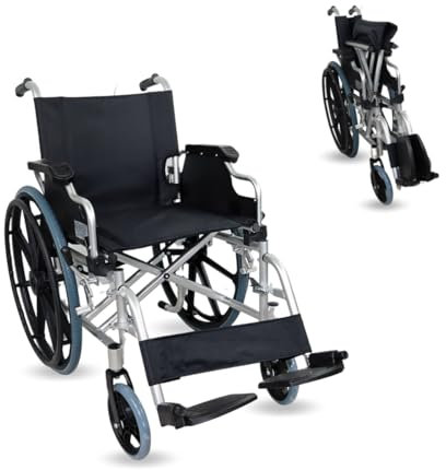Mobiclinic®, Fauteuil roulant pliable, Léger, Système sous trottoir, Frein de stationnement, Modèle ópera, Aluminium, Roulettes solides, Accoudoirs pliants, Repose-pieds amovibles, Ergonomique