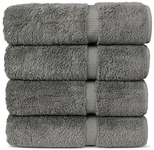 Chakir Turkish Linens 100% Cotton Premium Turkish Towels for Bathroom | 27'' x 54'' (4-Piece Bath Towels - Gray)