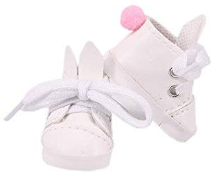 Aeromdale Puppenschuhe Schnürschuhe Hasenohren 5cm Schuhe für 14,5 1/6 32-34cm BJD Puppenschuhe - Weiß - 1 Paar