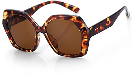 ZENOTTIC Gafas de Sol Polarizadas para Mujer : Hexagonal Oversize Retro Moda Protección UV400