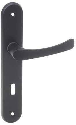 Aqbau® Poignée de porte noire sur plaque longue 235x38 mm | Entraxe 72 mm | Avec trou pour clé classique – design moderne & robuste
