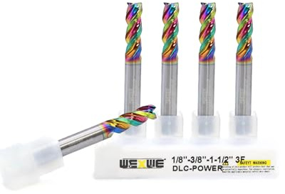 WEXWE Tools Carbide End Mills,DLC Coating CNC Mill Bits for Aluminum, Composite Materials, 3 Flute, 1/8 Shank(.125(1/8), 5pcs)