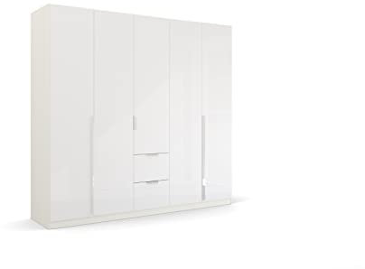 Rauch Möbel Glamour by Quadra Spin Schrank Drehtürenschrank, Hochglanz Weiß/Weiß, 5-TRG., inkl. 3 Kleiderstangen, 3 Einlegeböden, 2 Schubkästen, BxHxT 226x210x54 cm