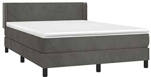 vidaXL Boxspringbett mit Matratze Polsterbett Bett Doppelbett Bettrahmen Lattenrost Bettgestell Schlafzimmerbett Hotelbett Dunkelgrau 140x200cm Samt