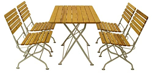 DEGAMO Garten Sitzgruppe Klappgarnitur Passau 5-teilig (4X Stuhl, 1x Tisch 70x110cm), Gestell Flachstahl verzinkt und transparent pulverbeschichtet, Belattung Robinien Holz, Outdoor
