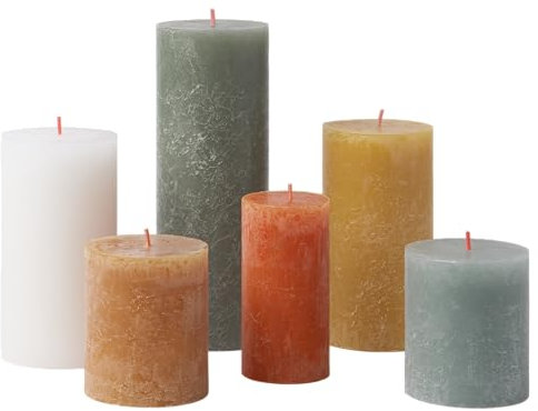 Bolsius Rustik Stumpenkerzen - Geschenk Set 6 Stück - Retro - Dekorative Haushaltkerzen - Länge Brenndauer - Unparfümierte - Natürliches Pflanzenwachs - Ohne Palmöl