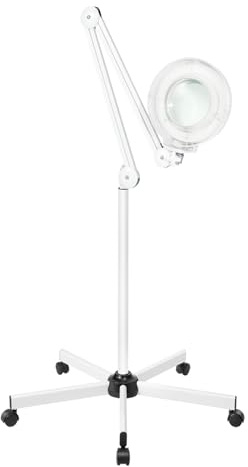 LED förstoringsglas lampa lupplampa med ljus 8 x förstoring, stående förstoringsglas med ljus med 5 hjul, justerbar vinkel justerbar vridbar arm, för familjer, skönhetssalonger och