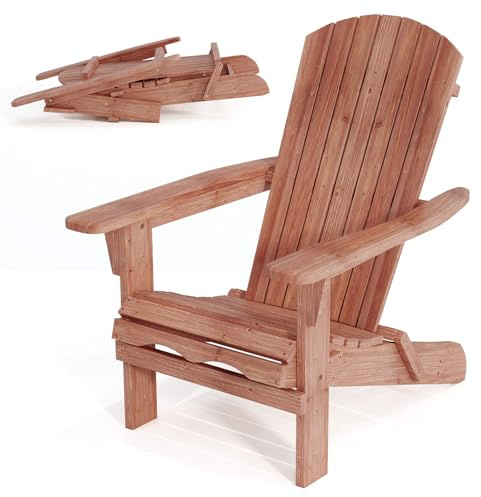 Giantex Adirondackstuhl, Klappbarer Gartenstuhl mit hoher Rückenlehne & ergonomischen Armlehnen, Adirondack Stuhl aus Fichtenholz, für Terrasse, Garten, Hof, Camping (1, Braun, 89 x 71 x 94 cm)