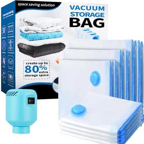 Vakuumbeutel für Kleidung Bettdecken mit Elektrische Pumpe 10 Stück, 2XL+2L+2M+4S Wiederverwendbar Vacuum Bags für Lagerung für Bettwäsche Kissen,Umzug und Reise, Vacuum bags for clothing