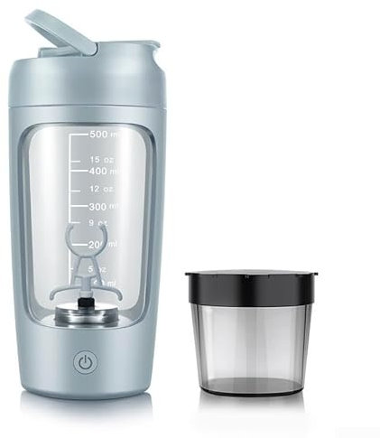 Bicchiere miscelatore ricaricabile per frullati, caffè e succhi di frutta, leggero, con lama di miscelazione efficiente (rosa (blu (con scatola))