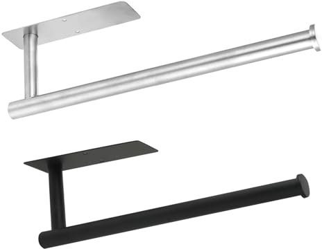 Portarollos Cocina Autoadhesivo Sin Taladro 2 Piezas Soporte para Rollo de Papel Adecuado para Paredes y gabinetes Fabricado en Acero Inoxidable Ideal para Almacenamiento (Negro)