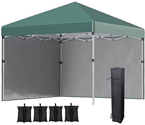 Outsunny Pavillon env.3x3m, Hydrofuge Stable résistant à l'hiver Pop-up Pavillon Pliant avec 2 parois latérales, Protection UV 30+, Tente de fête Pliante avec Sac, Pavillon de Jardin pour Camping,